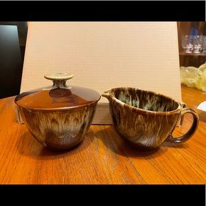 Vintage Brown drip cream and sugar dish